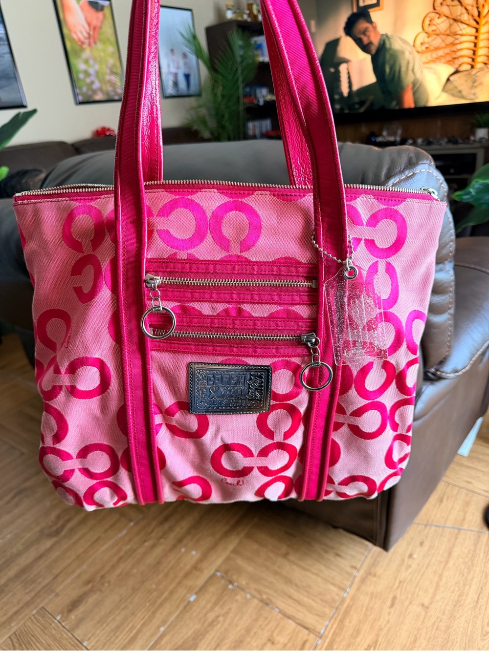 Coach Poppy Pink and Hot Pink Signature Tote